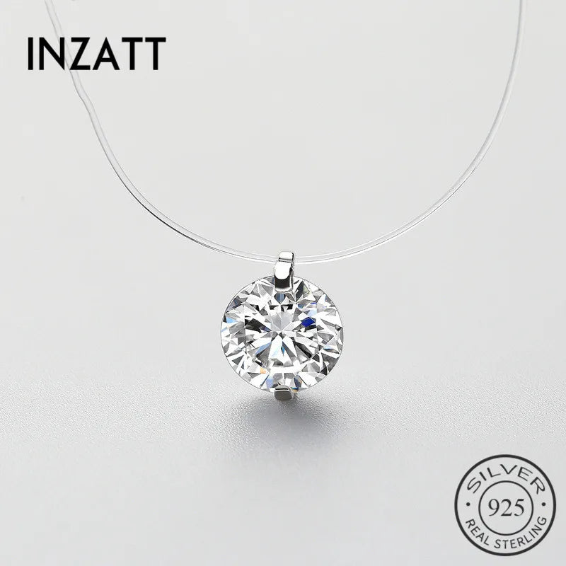 INZATT 925 Sterling Silver Zircon Crystal Pearl Pendant Choker Necklace