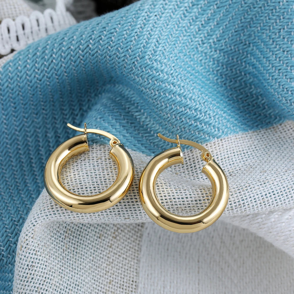 18K Gold Plated Smooth Metal Chunky Hoop Earrings for Women