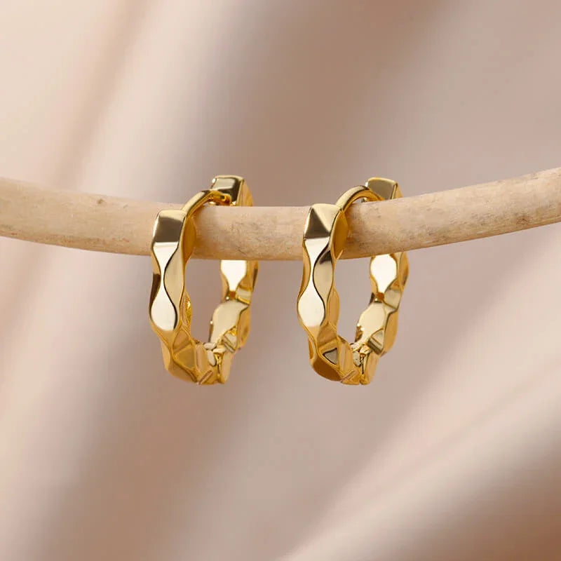 WaterProof Zircon Gold Color Hoop Earrings For Women