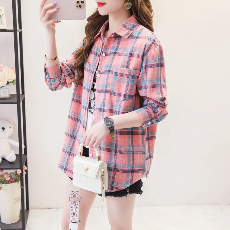 Autumn New Casual Women's Plaid Shirt Long Sleeve