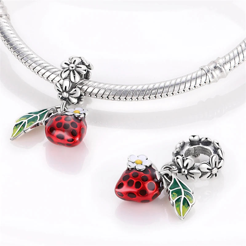 Exquisite And Cute Fruit Strawberry Charm Beads Fits Pandora Bracelet For Women