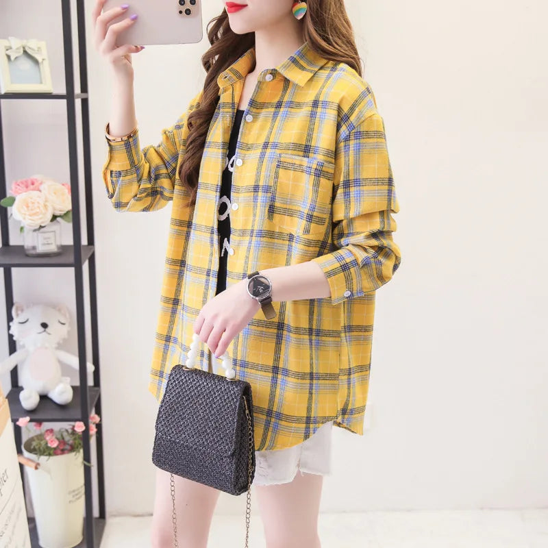 Autumn New Casual Women's Plaid Shirt Long Sleeve