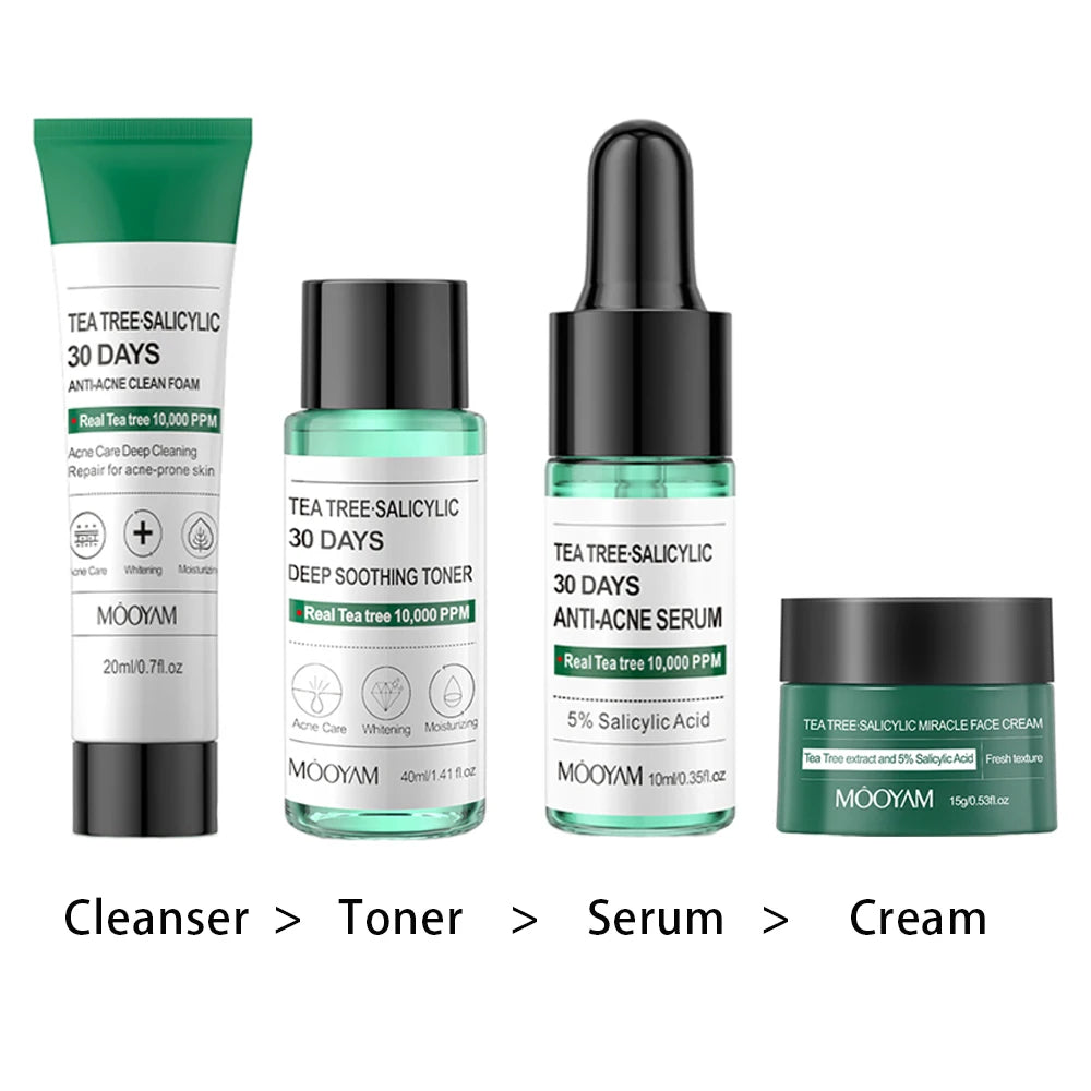 Korean Tea Tree Salicylic Facial Cleaner Face Serum Exfoliating Peeling Gel Moisturize Toner Skin Care Set