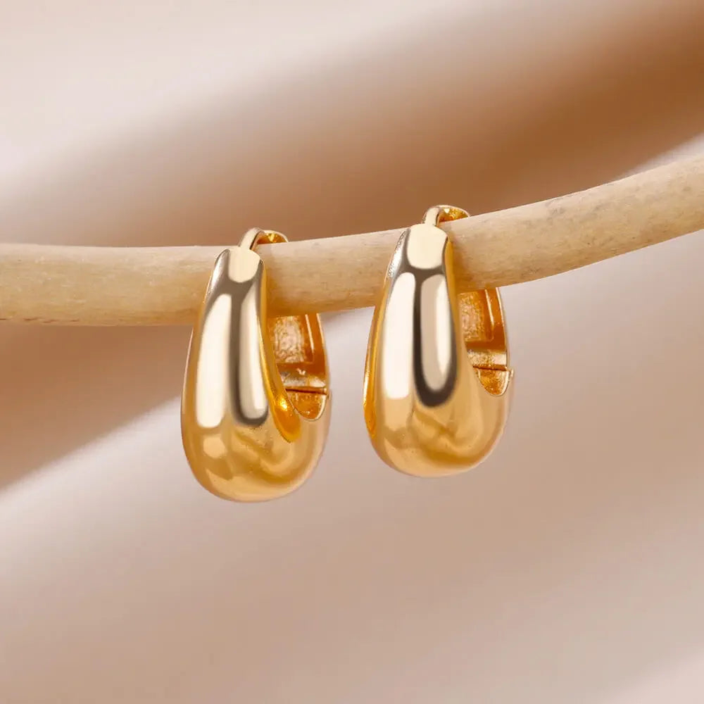 WaterProof Zircon Gold Color Hoop Earrings For Women