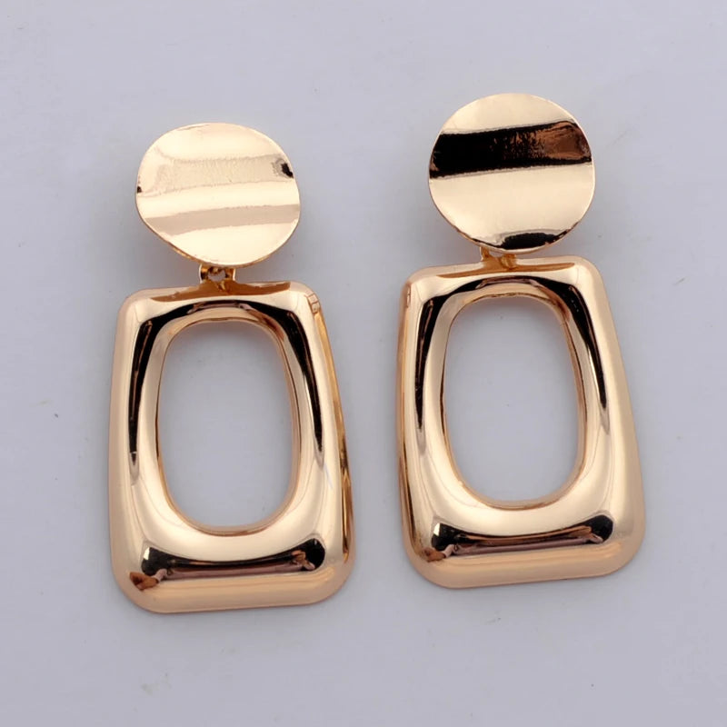 European Fashion Round Hollow Out Square Oval Drop Earrings for Women