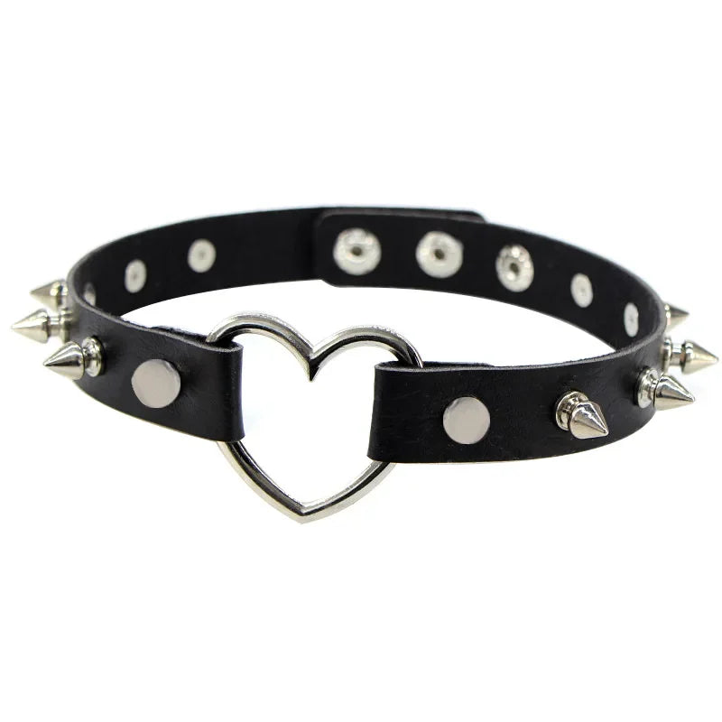 100% Handmade PC Punk Rock Gothic PU Leather Choker Chain Necklace