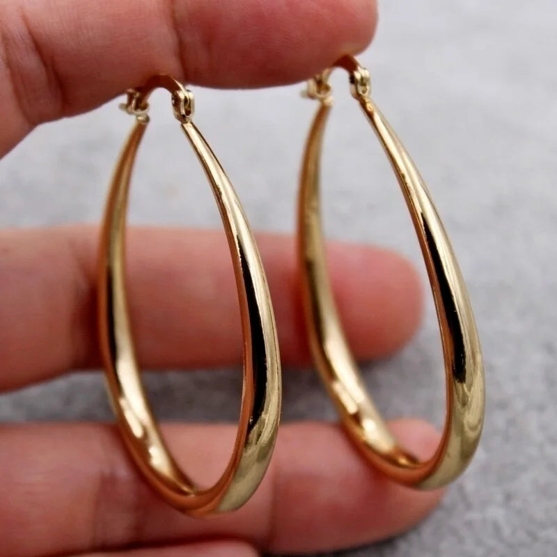 Fashionable Smooth Hoop Shine Gold Color Women Earrings