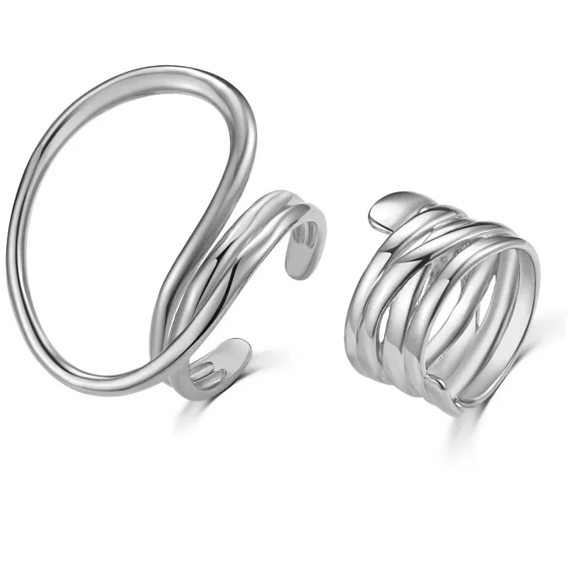 Simple 2pcs/set Exaggerated Lines Rings for Women Fashion