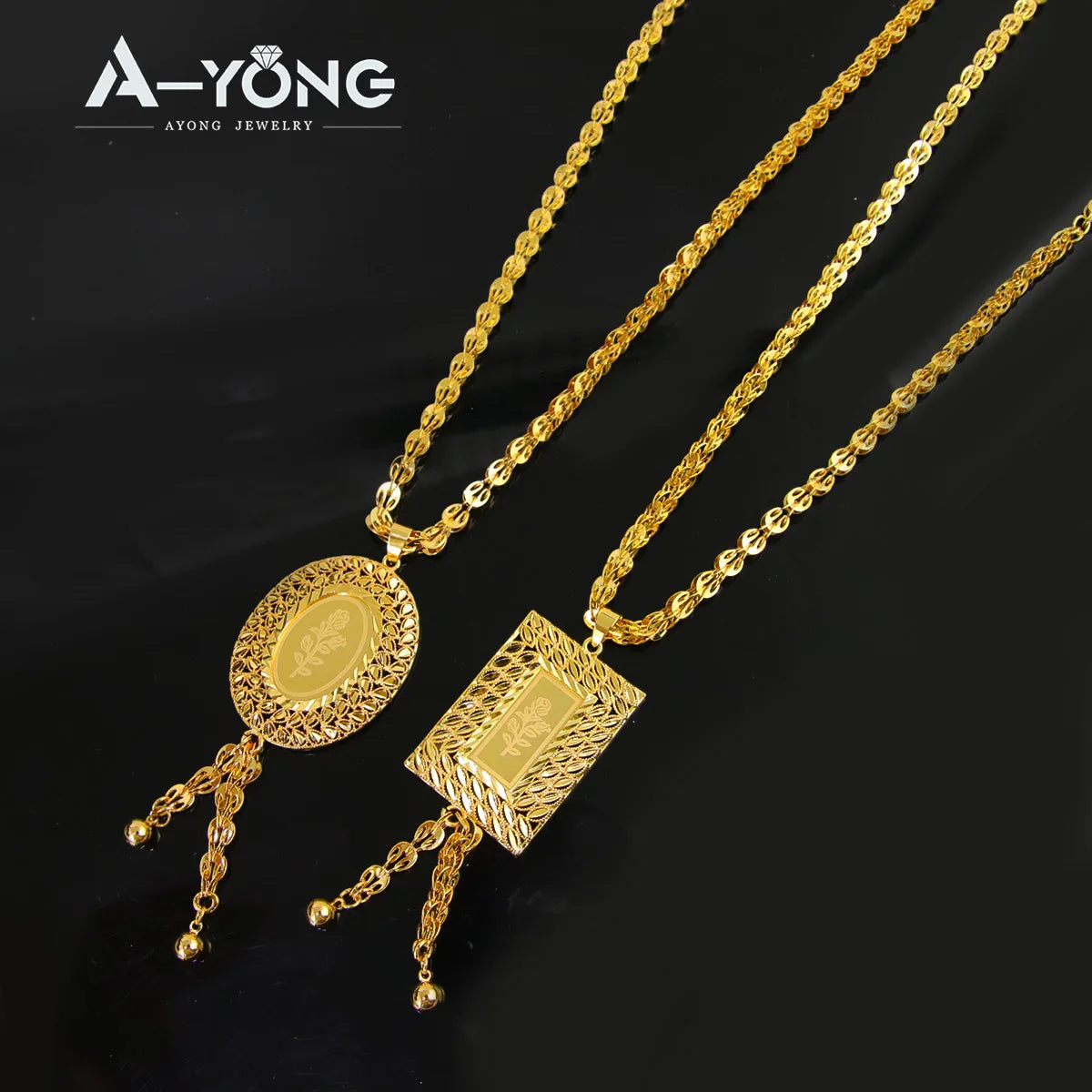 Islamic Women's Gold Color Necklace 21k Gold Plated Copper Oval Square Pendant