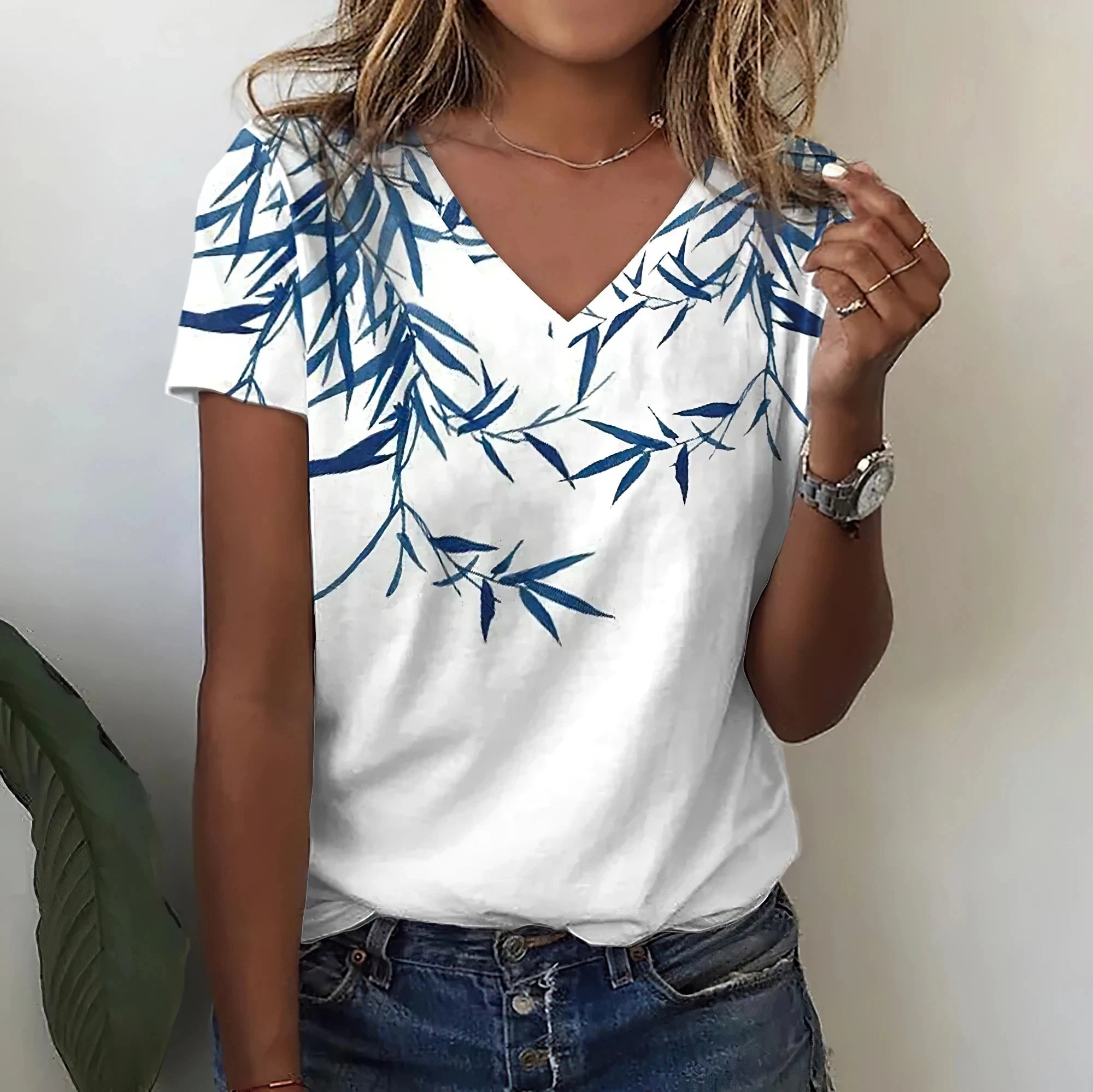 Summer Women Short Sleeve V-neck Oversized White Fashion T Shirt for Women