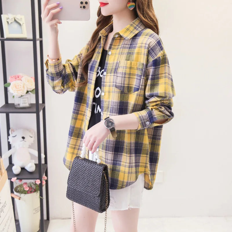 Autumn New Casual Women's Plaid Shirt Long Sleeve