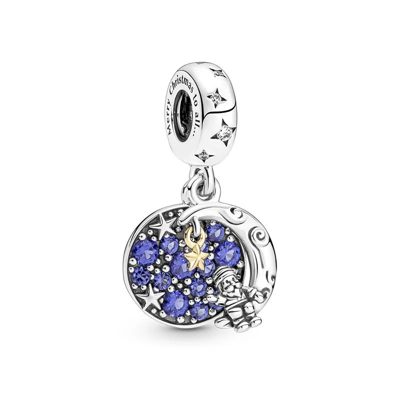 925 Sterling Silver Plated Blue Pave Series Star Owl Butterfly Moon Pendant Diy Jewelry Bead Fit European Bracelet