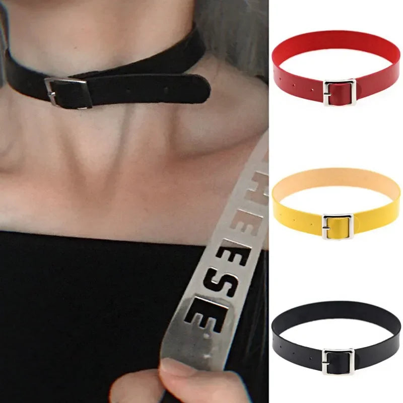 100% Handmade PC Punk Rock Gothic PU Leather Choker Chain Necklace