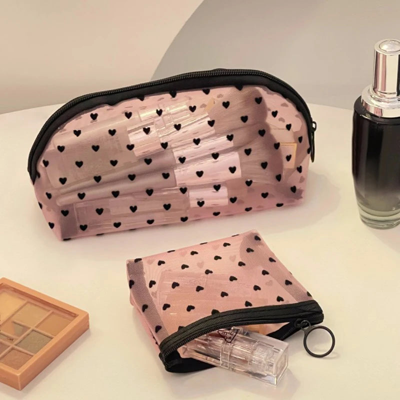 Heart Transparent Mesh Makeup Organizer Bags