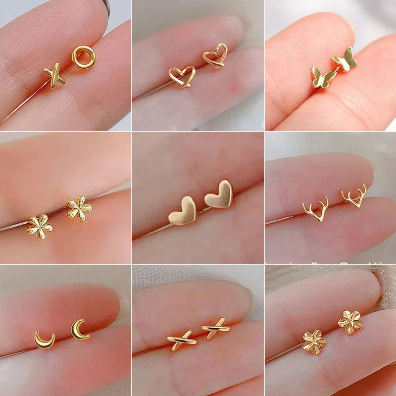 Silver-Plate Gold Color Mini Small Earring For Women