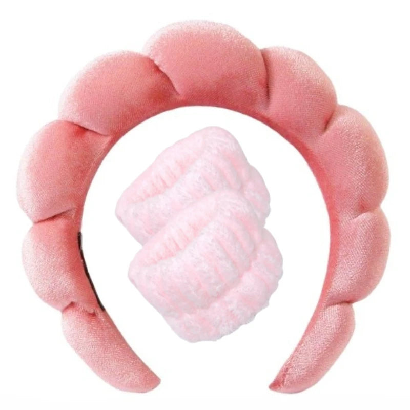 Sponge Spa Wide Padded Headband with Wristbands for Washing Face