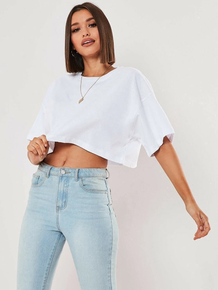 Cotton Women Short Sleeve Crop Top