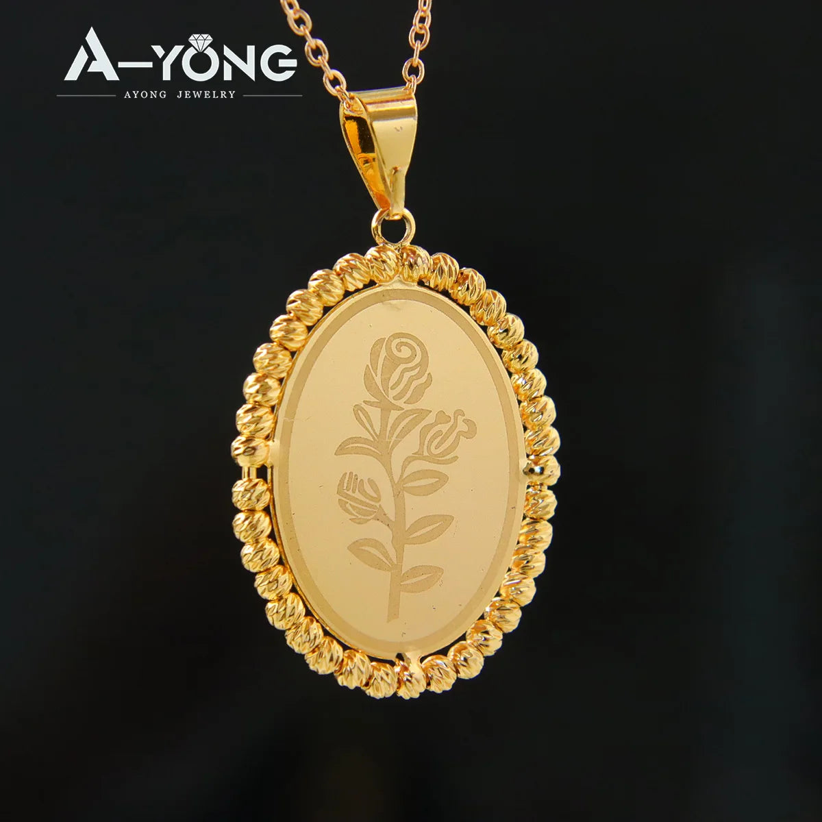 AYONG Arab Gold Pendant 18k Gold Plated Dubai Turkish Oval Necklace