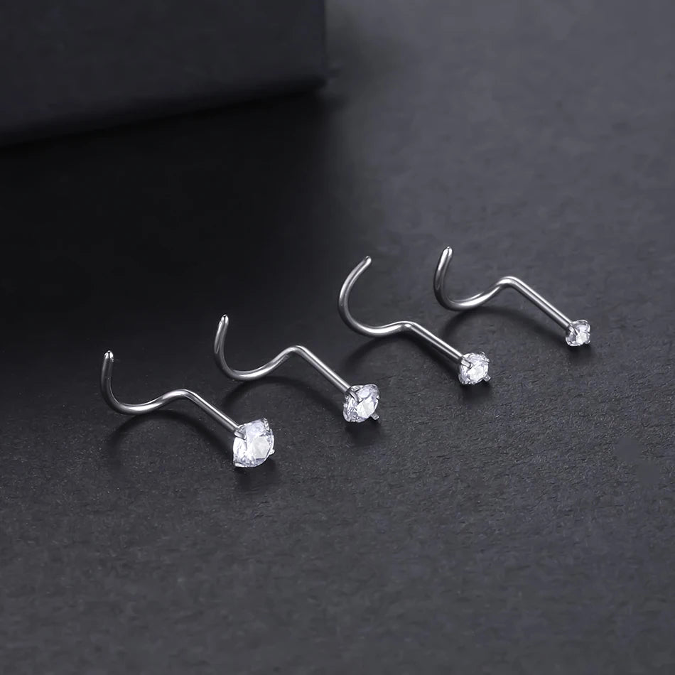 G23 Titanium Nose Stud Piercings 20G Cubic Zirconia Set