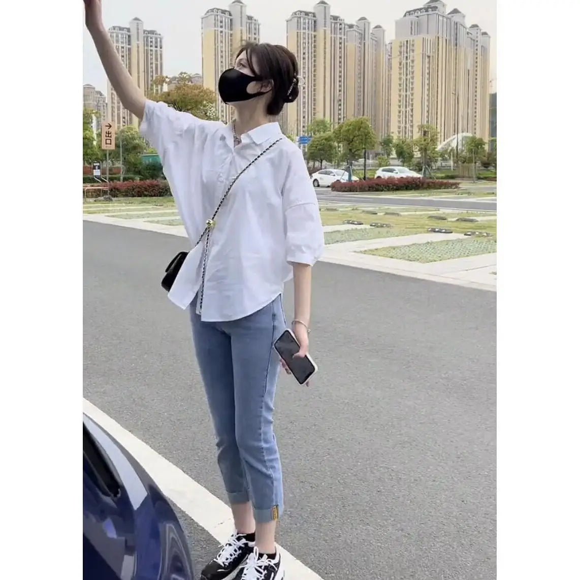 Summer New Loose Cotton Mid-sleeve Thin Woman Irregular Shirt