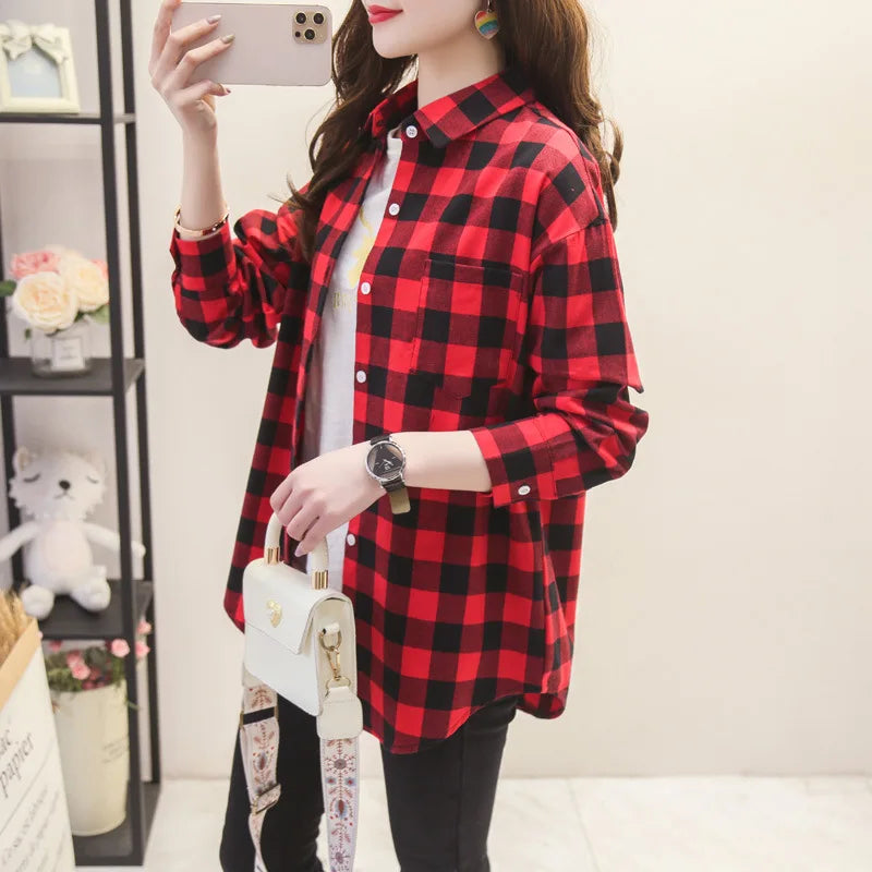 Autumn New Casual Women's Plaid Shirt Long Sleeve