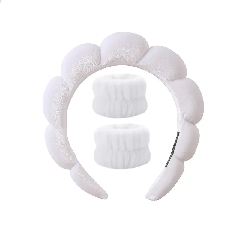 Sponge Spa Wide Padded Headband with Wristbands for Washing Face