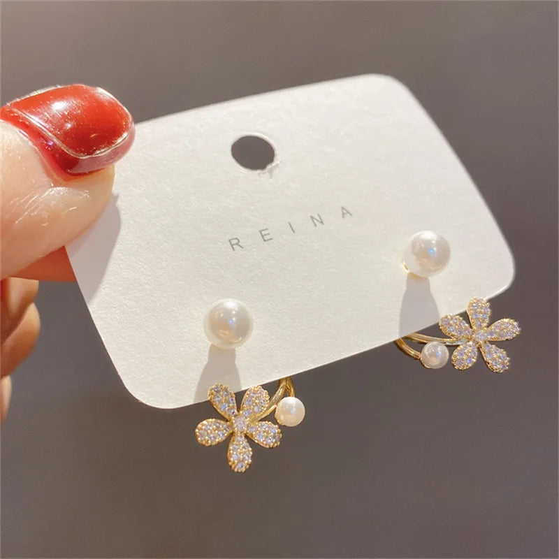 Korean Vintage Pearl Crystal Earrings For Women