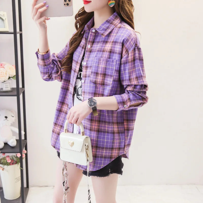 Autumn New Casual Women's Plaid Shirt Long Sleeve