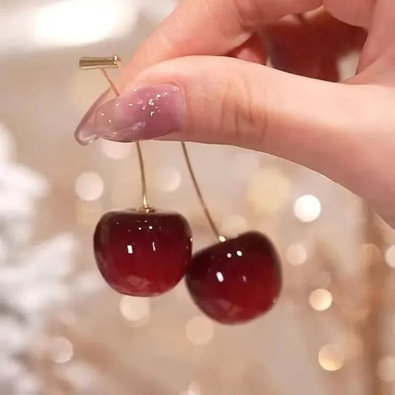 Small Fresh Sweet Red Cherry Fruit Earrings for Women