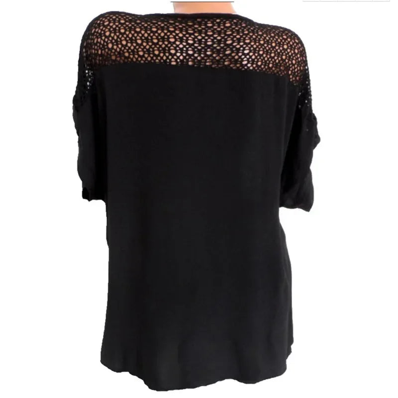 New Summer Short Sleeve Lace Patchwork Women Loose Tops