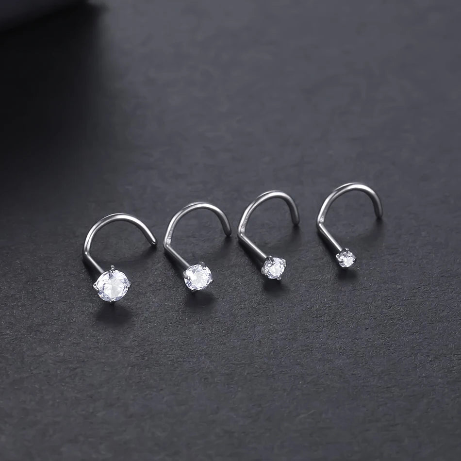 G23 Titanium Nose Stud Piercings 20G Cubic Zirconia Set