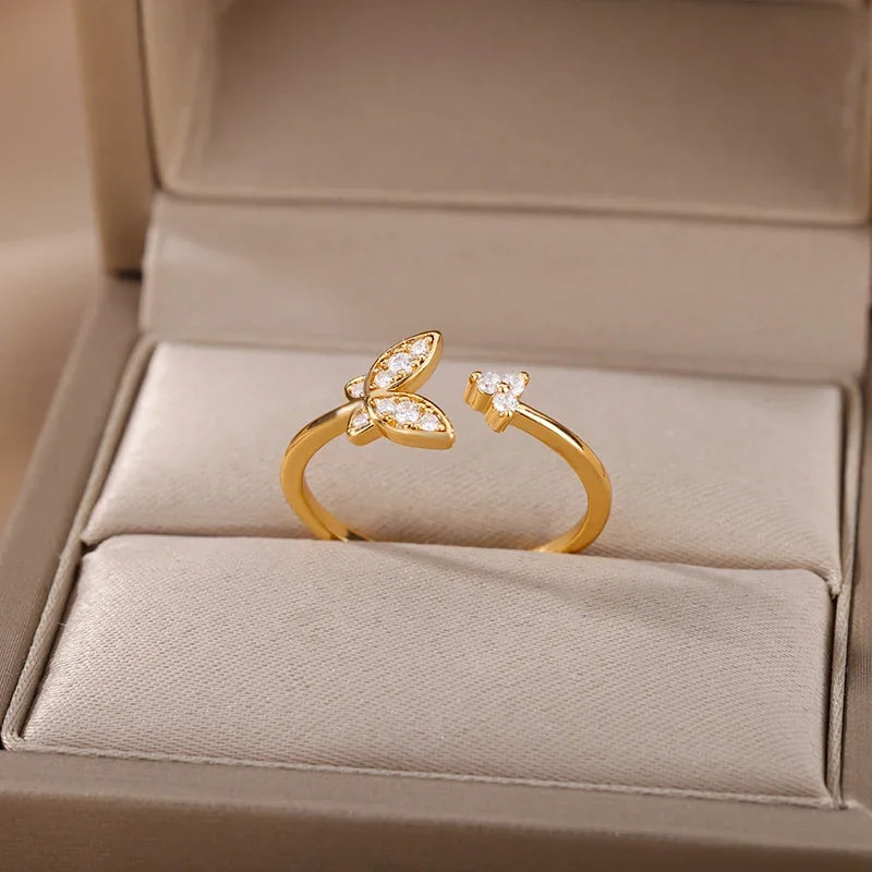 Stainless Steel Aesthetic Heart Gold Color Wedding Ring