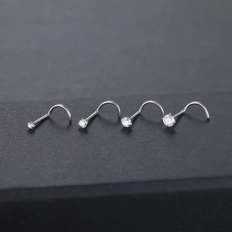 G23 Titanium Nose Stud Piercings 20G Cubic Zirconia Set