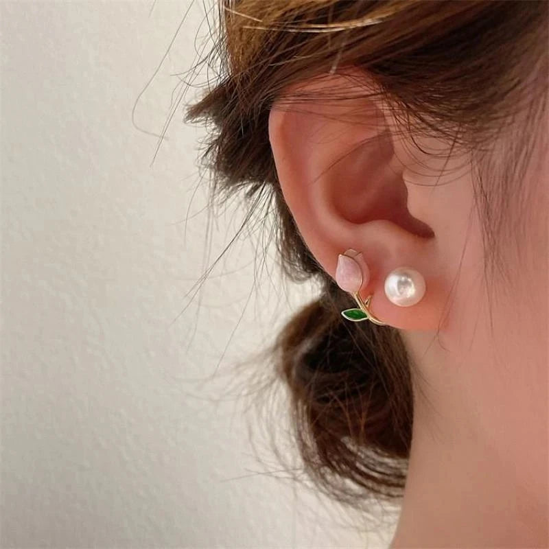 Korean Vintage Pearl Crystal Earrings For Women