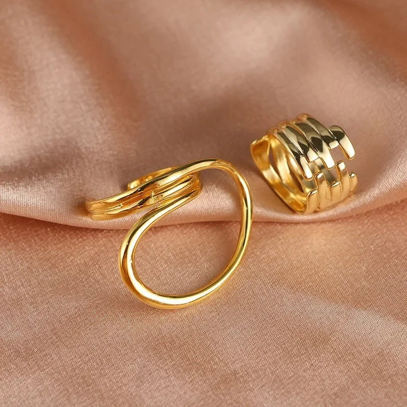 Simple 2pcs/set Exaggerated Lines Rings for Women Fashion