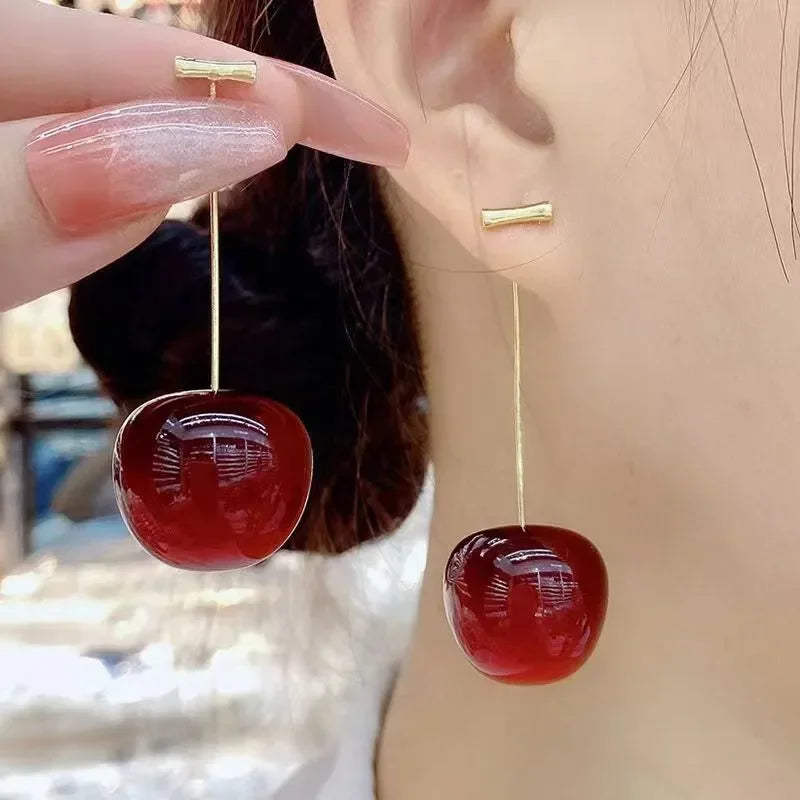 Small Fresh Sweet Red Cherry Fruit Earrings for Women