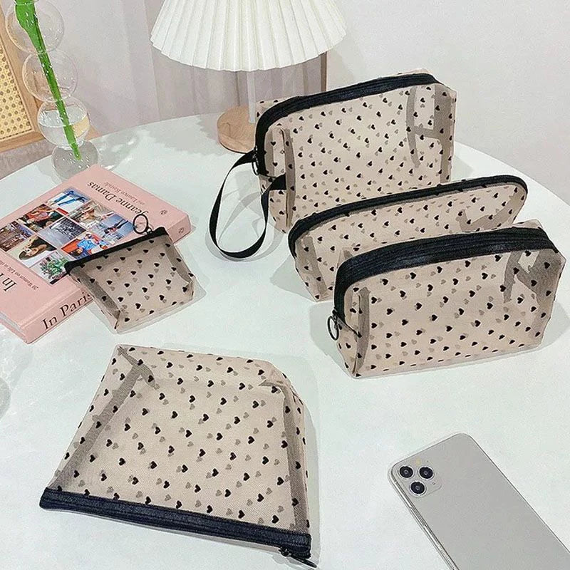 Heart Transparent Mesh Makeup Organizer Bags