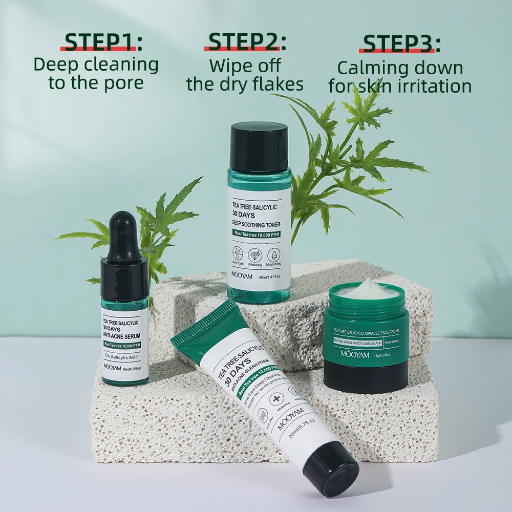 Korean Tea Tree Salicylic Facial Cleaner Face Serum Exfoliating Peeling Gel Moisturize Toner Skin Care Set