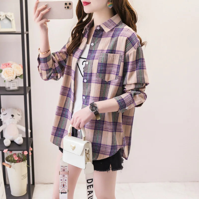 Autumn New Casual Women's Plaid Shirt Long Sleeve