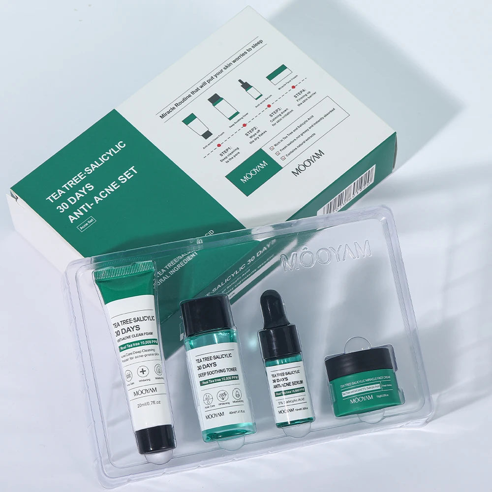 Korean Tea Tree Salicylic Facial Cleaner Face Serum Exfoliating Peeling Gel Moisturize Toner Skin Care Set