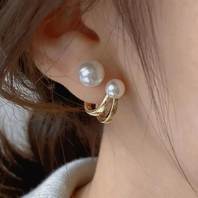 Korean Vintage Pearl Crystal Earrings For Women