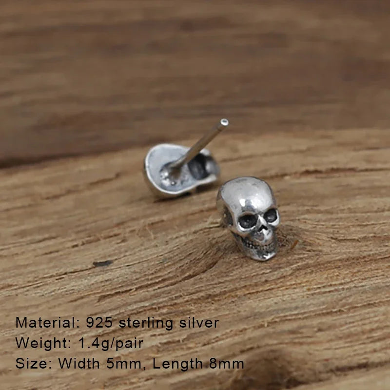 Real 925 Sterling Silver Skull Earrings Studs Set Small Rock Punk