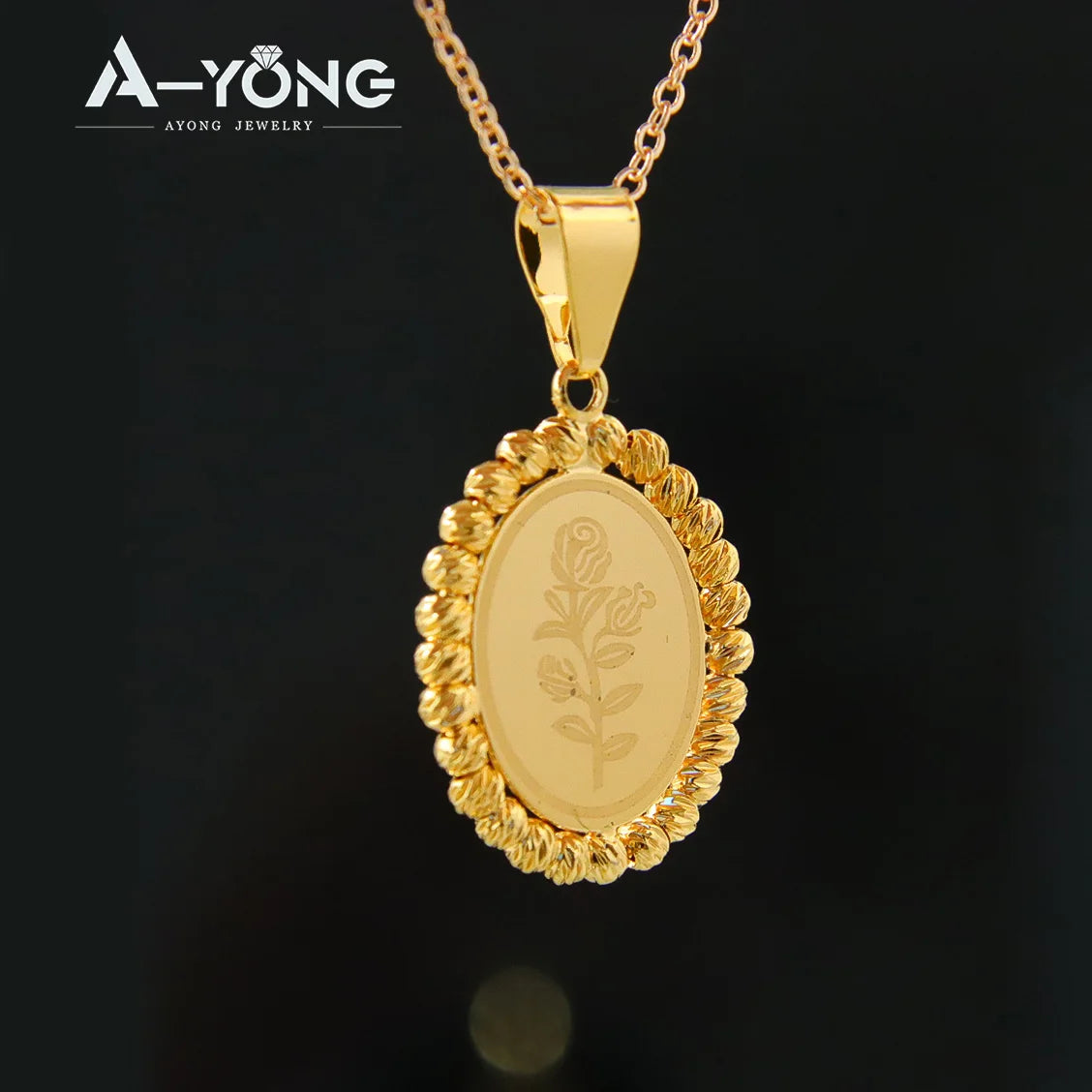 AYONG Arab Gold Pendant 18k Gold Plated Dubai Turkish Oval Necklace